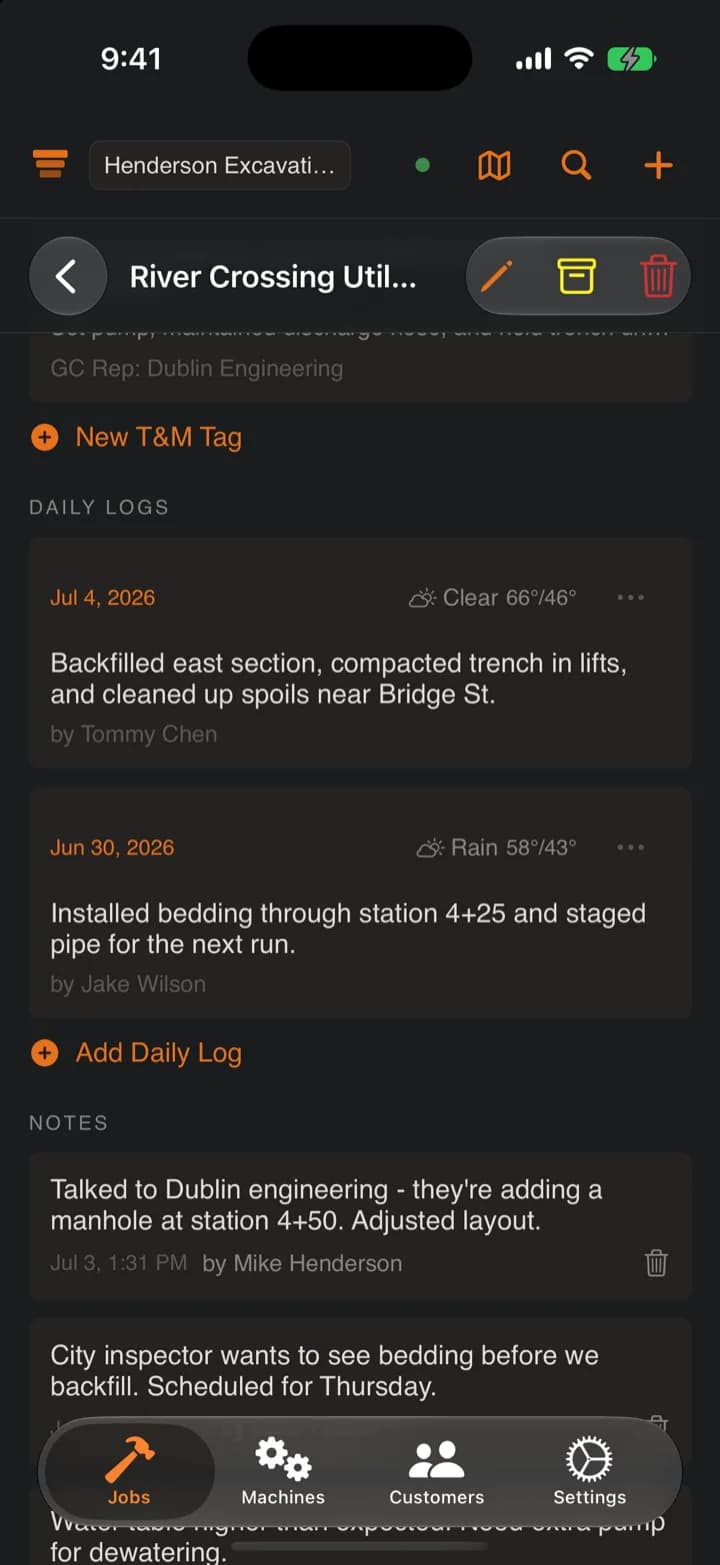 Structured daily logs with weather and crew on iPhone