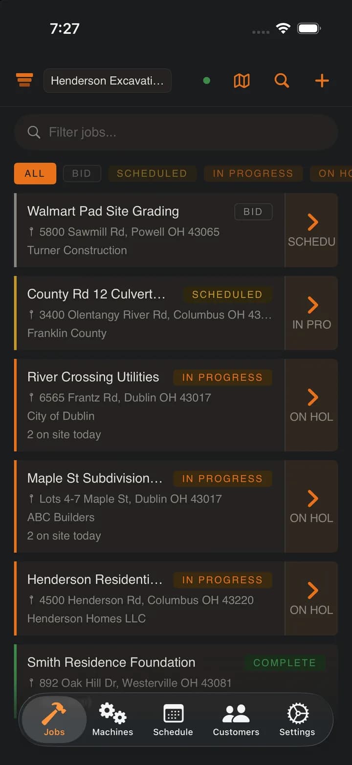 SpoilStack Jobs list on iPhone