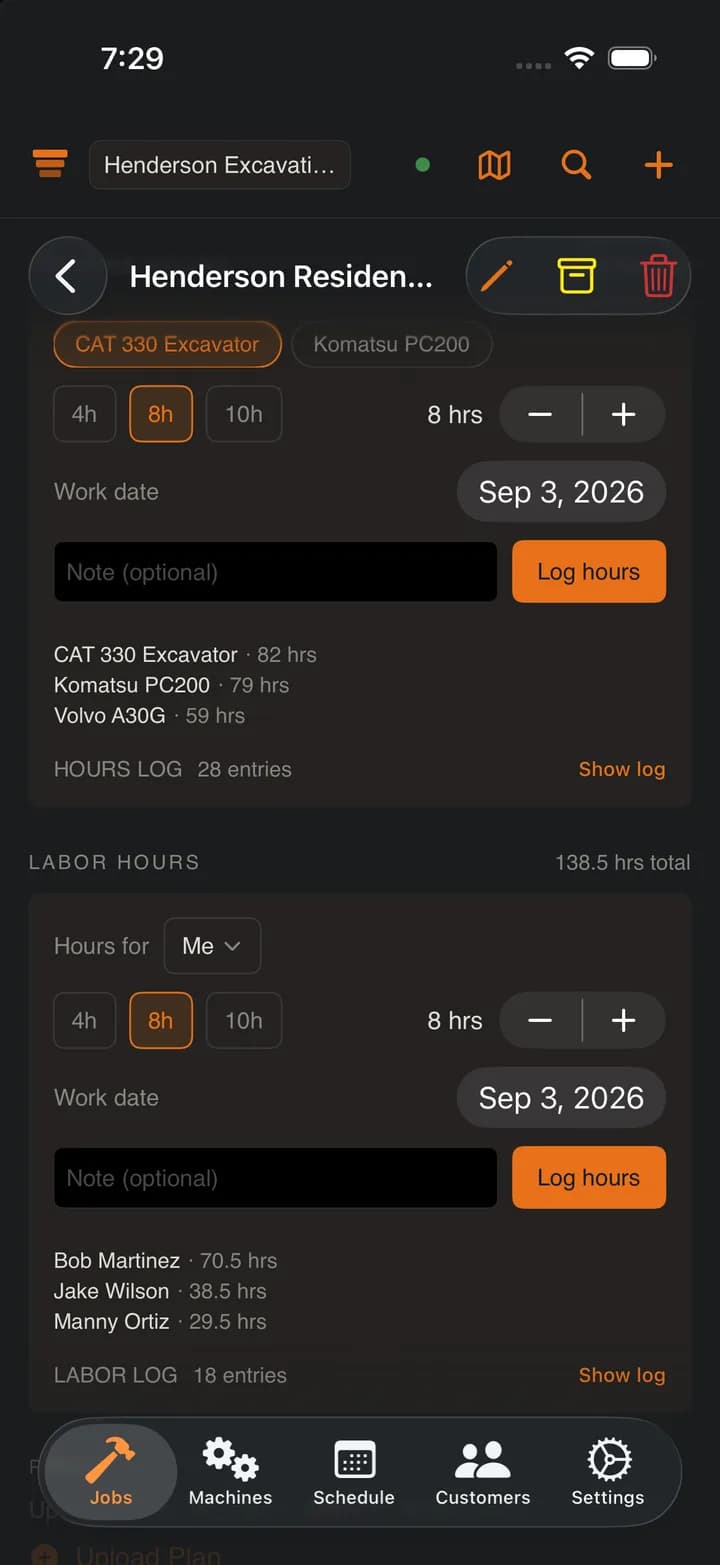 Per-machine hours utilization heatmap on iPhone